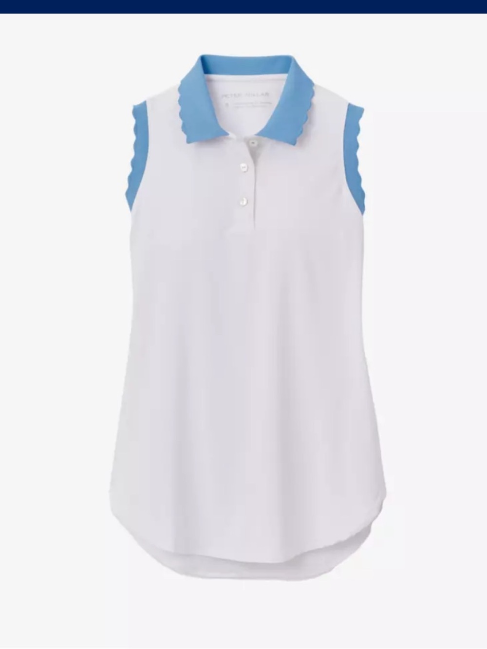 Peter Millar White Sleeveless golf Polo with Sky Blue Trim